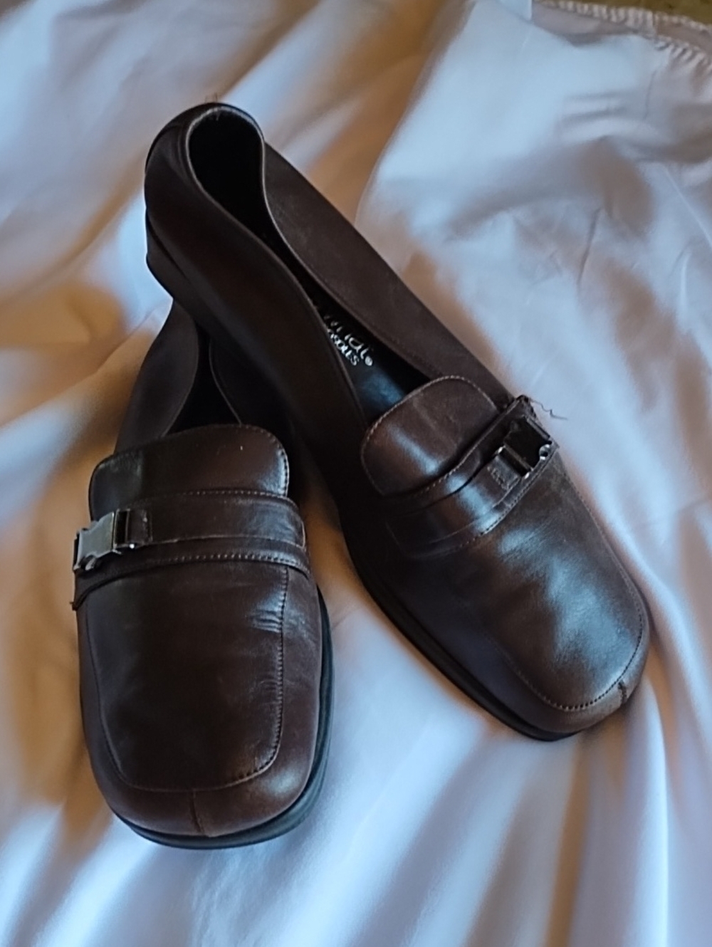 Brown Leather Loafers with Silver Bit Accent